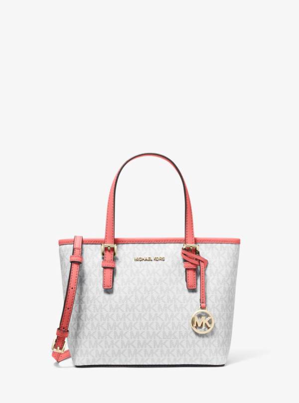 Damske Prenosná Taška Michael Kors Jet Set Travel Extra-Small Logo Top-Zip Biele Ruzove - Kabelky Michael Kors Levně | ZFRJU-1943